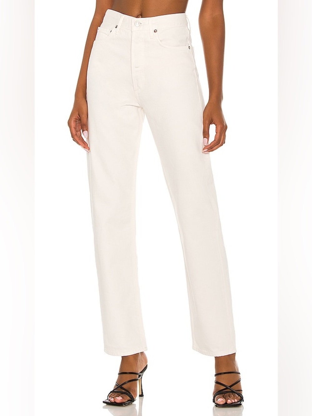 AGOLDE 90’s Pinch Waist High Rise Straight Leg Jeans Trum Wash Off White Cream